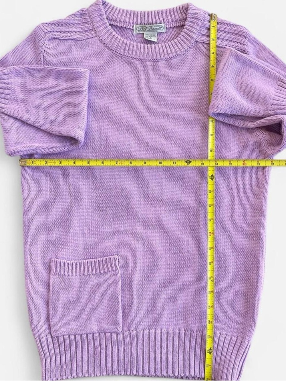 Vintage BJ Barnett Pastel Purple Lavender Knit Crewneck Sweater with Pocket - Picture 4 of 7